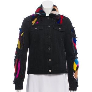 Jocelyn Fox Fur Accent Distressed Denim Jacket